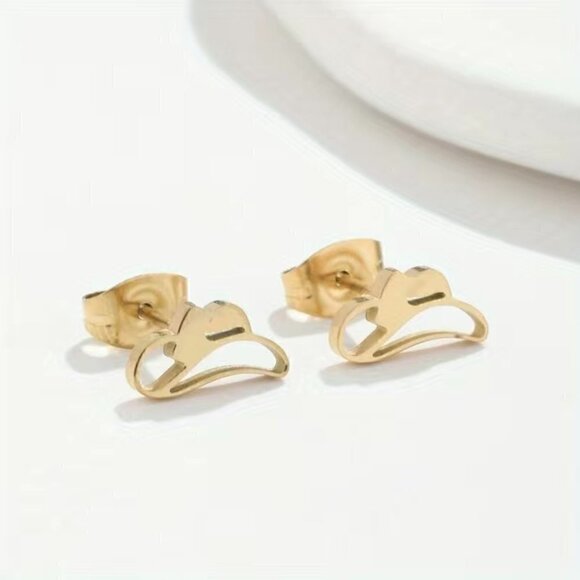 Cowboy Hat Stainless Steel Stud Earrings #810 (Color: Gold) - Picture 3 of 11